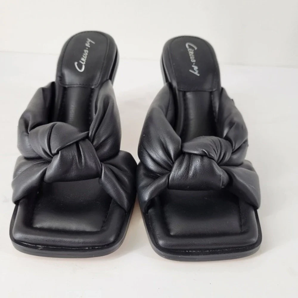 Sam Edelman Circus NY Black Square Toe Knot Heeled Mules Sandals Slip On Sz 6 - Picture 3 of 8
